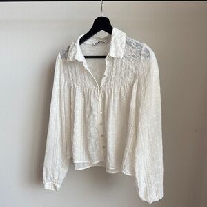 Zara Cream Lace Button-Up Blouse